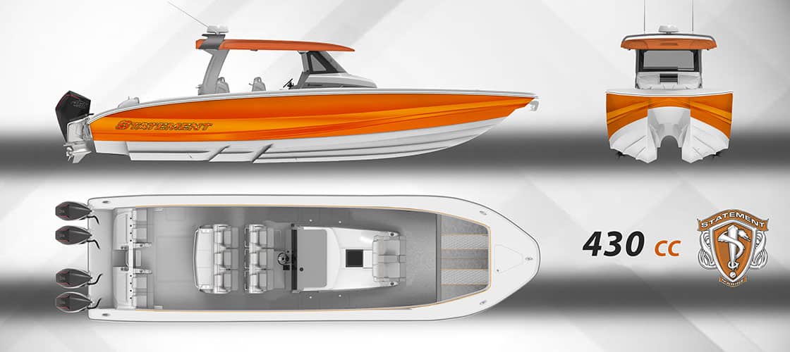 Statement Marine Introduces NextLevel 43Foot QuadEngine Center Console Catamaran Speed on